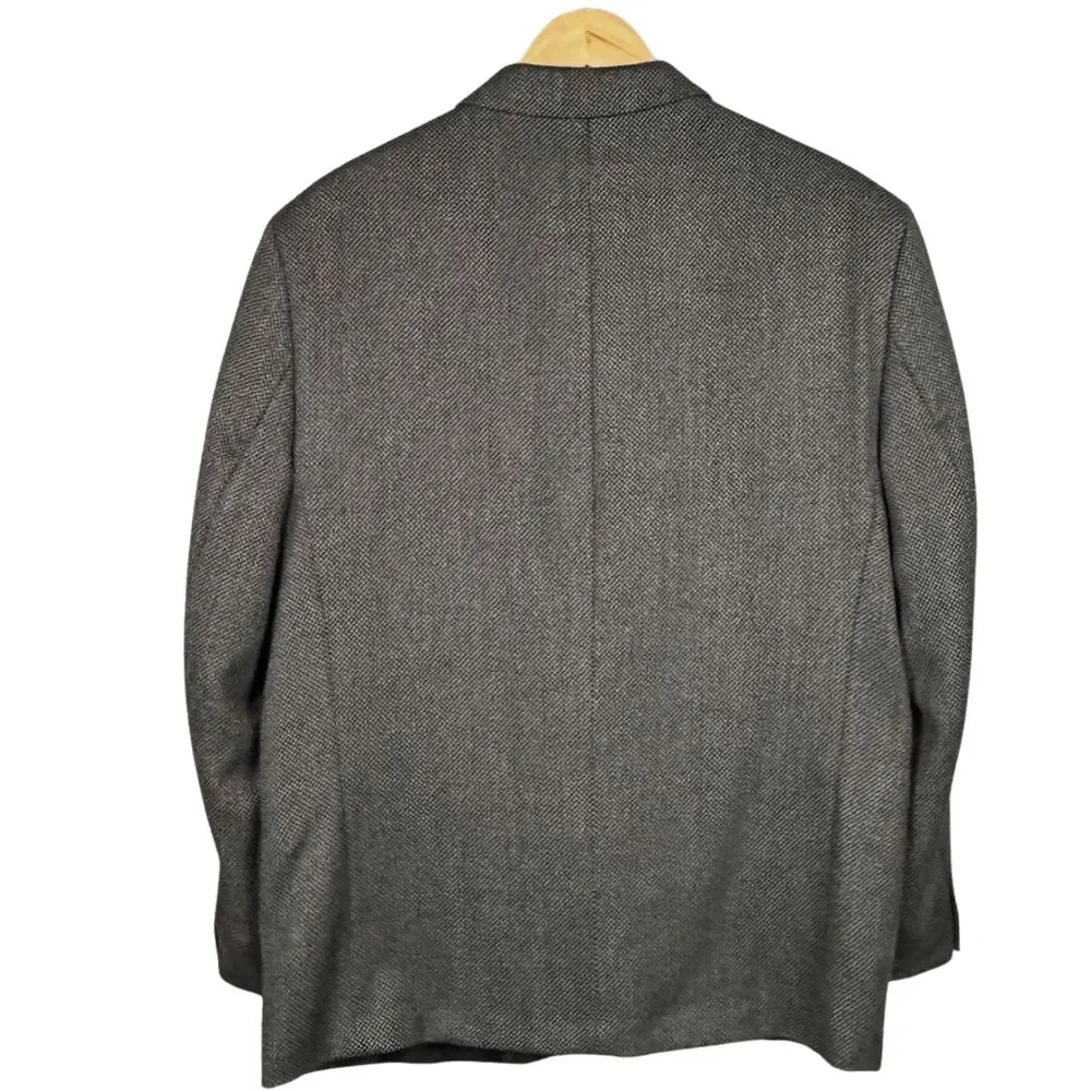 Croft & Barrow Blazer Jacket Worsted Lambswool Herringbone‎ 42R Gray Brown Retro